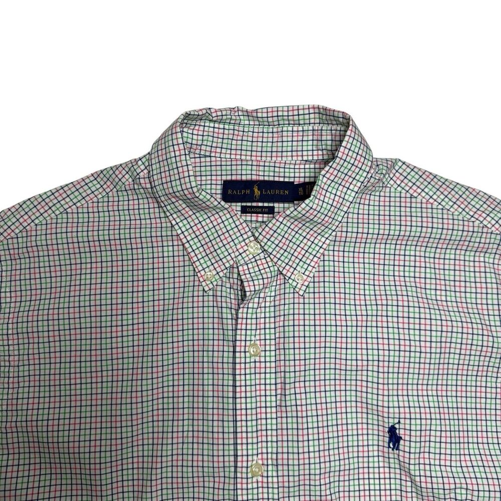 Ralph Lauren Mens Plaid Button Down Shirt Size XL Classic Fit Preppy Pink Green